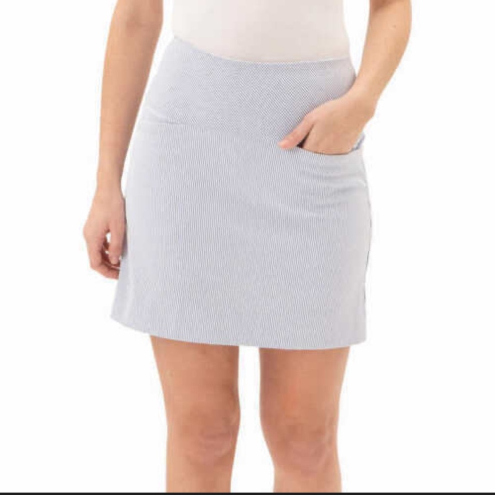 SC&CO Comfortable Stretch Double Wraparound Skort - Striped Blue & White